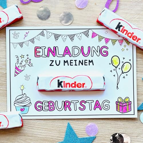 12x kreative Kinder DIY Einladungskarten - Für den Kindergeburtstag von Jungen & Mädchen zum selbst gestalten & ausmalen - Partyeinladungen für Geburtstage inkl. Messenger Bild & Urlaubsgutschein