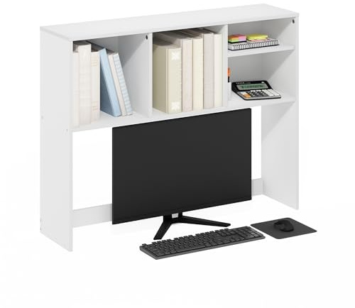 Furinno Classic Desk Shelf, 4-Shelf Desktop Hutch, Book Shelf, Desk Organzier, for Office Supplies, Office Desk Accessories, White