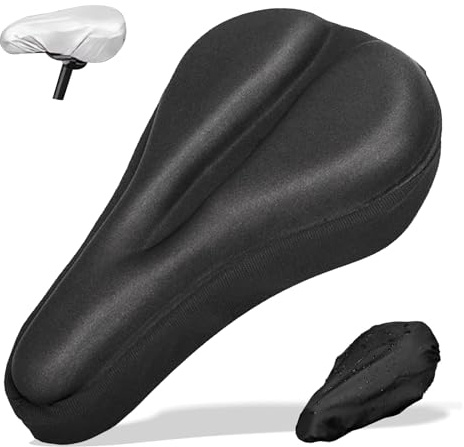 xolear Housse de Selle de Vélo, Housse de Selle de Vélo Souple Silicone, avec Imperméable Couvre, Rembourré Confortable Coussin de Selle, pour VTT, Route, Pliants (Noir)