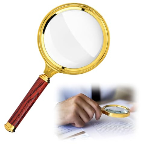 Handlupe, lupe, hochwertige Lupe mit Griff aus Rosenholzimitat und goldenem Rahmen, tragbares Design, 10-fache Vergrößerung für das Lernen zu Hause, Lesen und Fehlersuche（80 mm）