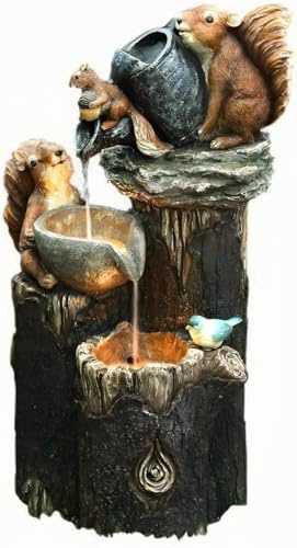 Fuente de energía Solar para Uso Interior y Exterior con Luces LED, Fuente de jardín, Fuente de Estatua de Pato de Resina para decoración de jardín.