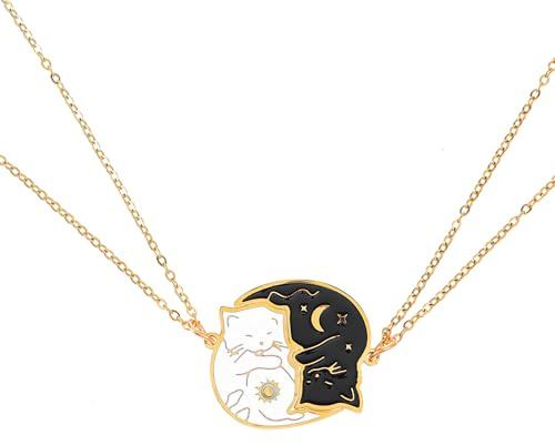ElevateTech Cat Friendship Necklaces Cat Yin Yang Matching Necklaces for Couples BBF Best Friend Necklace Stainless Steel Black and White Cats Necklace For 2 Pendant Jewelry Gifts