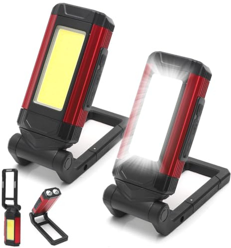 Lampada da lavoro a LED, 2 pezzi, lampada da officina, lampada da lavoro COB ultra luminosa e torcia a LED, con base magnetica e power bank, luce di emergenza rossa, lampada di ispezione ricaricabile