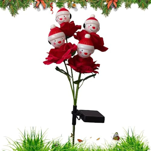 Luci di Natale a energia solare, paletti da giardino con rose, luci solari di Natale per esterni, impermeabili, per giardino, cortile, portico, prato, vialetto, paesaggio, feste, aiuole interne
