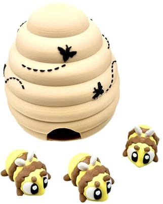 Magical Day Creation Magnets Bee Hive Egg Container with 3 Flexible Articulated Bees Figurine, 3D Printed, Birthday Gift, Christmas Holiday Present, Stocking Stuffer, Easter Basket Filler