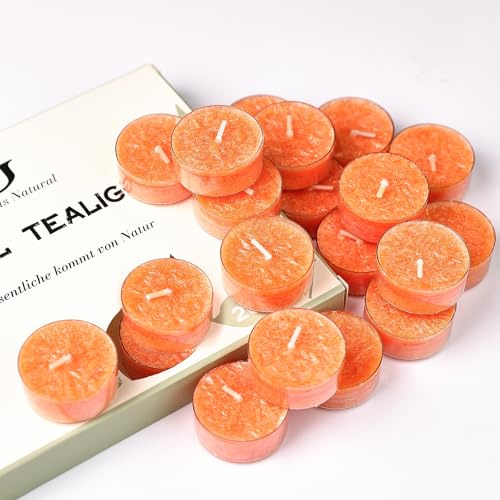 20 velas aromáticas de té con aroma a naranja, 5 horas de combustión, velas de colores de cera vegetal, juego de regalo, velas de té para decoración del hogar, regalos de Navidad y cumpleaños