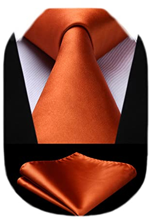 HISDERN Krawatte Dunkelorange Business Krawatte mit Einstecktuch Hochzeit Party Krawatten Set für Männer Geschenke zum Valentinstag Herren krawatte taschentuch,Orange