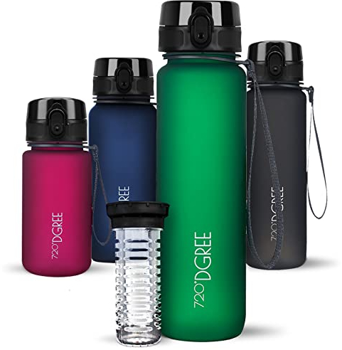720°DGREE Trinkflasche 1l “uberBottle“ softTouch +Früchtebehälter - BPA-Frei - Schlanke Wasserflasche für Sport, Fitness, Fahrrad, Uni, Outdoor - Tritan Sportflasche Leicht, Stoßfest, Wiederverwendbar