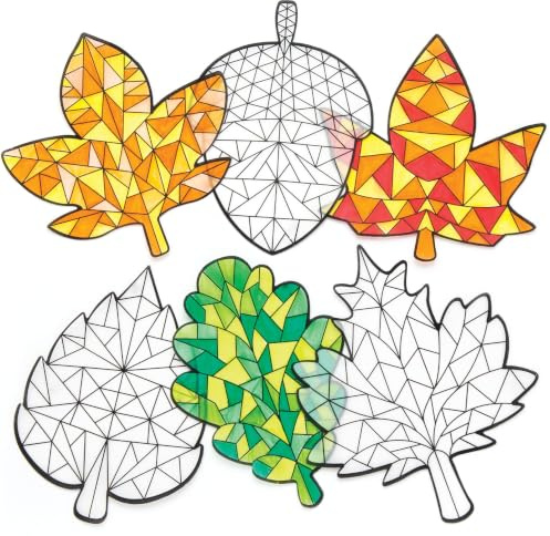 Baker Ross AR646 Autumn Colour In Window Decorations - Pack of 12, Window Stickers Kids, Suncatcher Stained Glass Effect for Children to Make and Display,15.5cm x 12.5cm