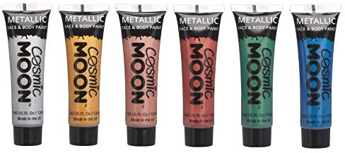 Cosmic Moon - Maquillaje Profesional de Pintura Facial Activada con Agua para el Rostro y el Cuerpo - 12ml - ¡Crea diseños profesionales con pintura facial metálica! - Set de 6 colores