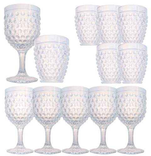 NAMAI - Set 6 Bicchieri Vetro Acqua + 6 Calici Vino Particolari, 270 ML, Resistenti, Adatti in Lavastoviglie e Microonde, Bicchieri Acqua Vetro, Set Calici Vino, Idea Regalo