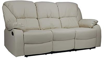 Totò Piccinni Set Divano 2 o 3 posti, Poltrona Relax CALIPSO Reclinabile, ImbottitI con Braccioli e Poggiapiedi (Ecopelle Panna, 3 Posti)