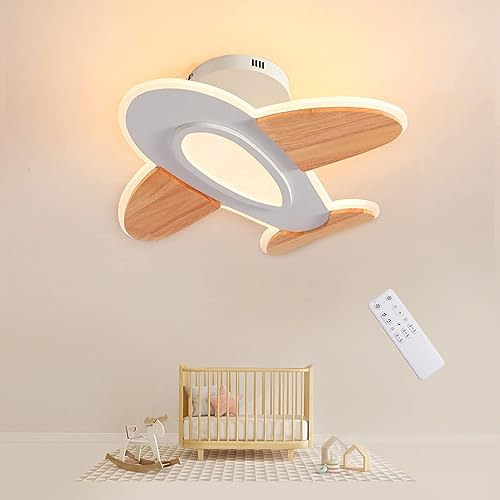 FANLG LED Deckenleuchte Flugzeug moderne Deckenlampe holz 50CM 40W Kinderlampe dimmbar Deckenleuchte mit Fernbedienung 3000K-6000K, Holz Deckenlampe für Kinderzimmer | Schlafzimmer | Wohnzimmer