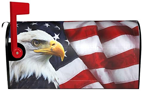 FATTTYCY USA Bald Eagle American Flag Mailbox Covers Magnetic Standard Size 18 X 21 Patriotic Mailbox Cover Decorations Wrap