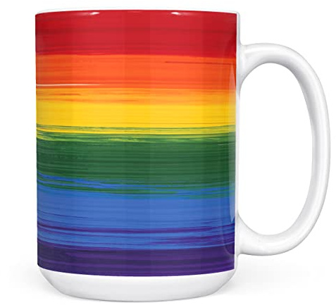 Mug Monster - Painted Effect Gay Pride Flag Mug, LGBT LGBTQ Gift, Rainbow Flag Cup - Ceramic Coffee Cup, Gift for Men or Women, Extra Large and Giant Available, 15oz White