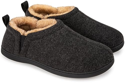 Snug Leaves Men's Wool Felt Slippers Comfy Warm Winter House Shoes with Elastic Gores Black,10-11 UK