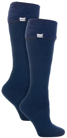 HEAT HOLDERS 2 Pairs Ladies Wellington Boot Socks Thick Long Knee High Thermal Wool Socks (4-8, Indigo)