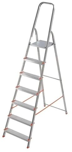 AERREGI Scala Scaletto 7 Gradini per uso professionale in Alluminio Portata 150 Kg Certificazione EN 131 Con Vano Portaoggetti