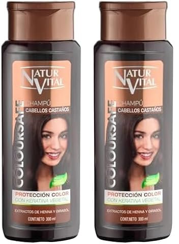 NaturVital - Champú Colorante ColourSafe para Cabellos Castaños, Sin Parabenos ni Siliconas, para Pelo Teñido o Natural, con Keratina Vegetal, Protege el Color, 300 ml (Paquete de 2)