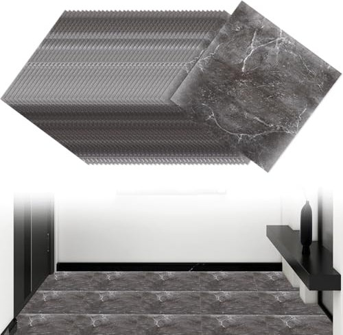 DAJAVE Lot de 40 revêtements de sol en PVC - Aspect béton - 30 cm x 30 cm - En vinyle autocollant - Aspect béton - Gris - Pour sol en vinyle antidérapant et imperméable - Pour salon