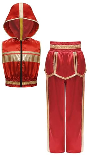 Miaeowve Kickboxen Trainingsanzug Kinder Jungen Hoodie Thaiboxen Shirt Mit Lang Satinhose Kampfsporthose MMA Workout Set Rot 122-128