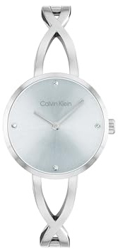 Calvin Klein Orologio Con Movimento Al Quarzo A Due Lancette da Donna Collezione SCULPTED EMBRACE con Bracciale Rigido in Acciaio Inossidabile Argentato - 25100058, Silver