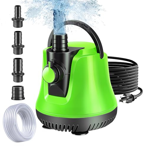 Chsuiwe Sump Pump Submersible, Water Pump with Adjustable Flow, Pool Cover Pump Above Ground, Electric Portable Water Removal Pump, Water Pump for Pool Draining with 10ft Hose, 4 Adapters, 950GPH