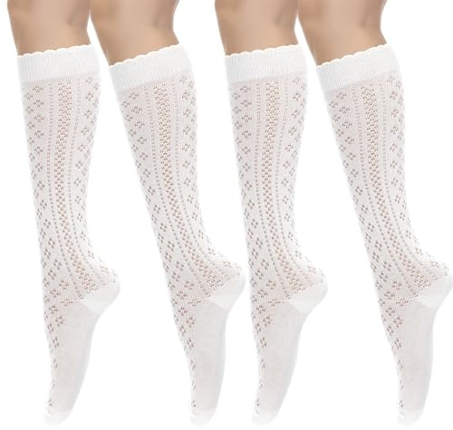 DOPENSPI Lot de 2 paires de chaussettes longues pour costume folklorique 35-42 - Chaussettes élastiques au mollet pour femme - Pour mariages, fêtes costumées, fêtes de bière, fêtes populaires
