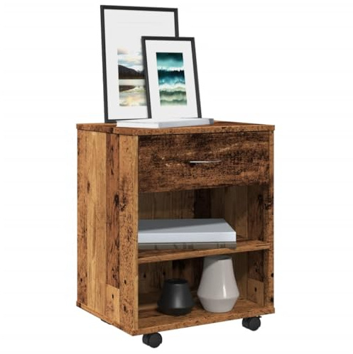 Ziaphsol Rullcontainer gammalt träutseende 46 x 36 x 59 cm, skåp av trä med låda, mobil på hjul, mångsidigt förvaringsutrymme för kontor, kök och vardagsrum