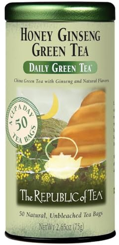 The Republic of Tea - Honey Ginseng Green Tea, 50 Tea Bags, Tin | Flavored Gourmet Tea | Caffeinated