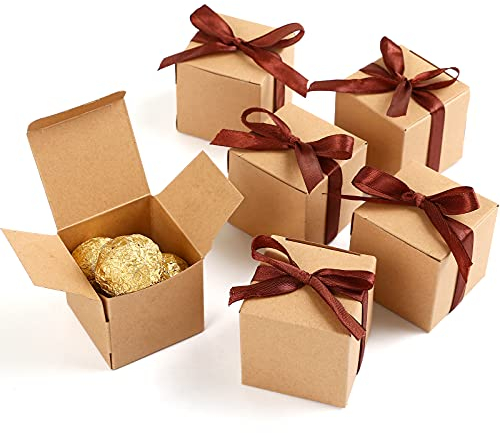 LIHAO 50 PCS Geschenkbox Geschenkschachtel Kleine Kraftpapier Box Schachtel Geschenkschachteln für Weihnachten Hochzeit Geschenk (5x5x5cm)