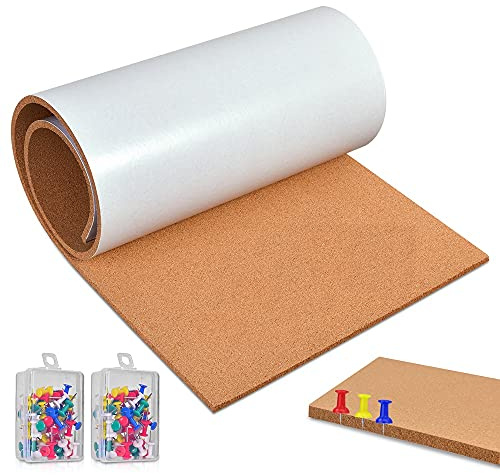 Okydoky Self-Adhesive Cork Board Roll, 8mm Thick, 40x120cm, With 100 Push Pins, For Office, Home, School