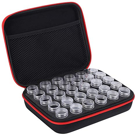 Tiiyee 5D Diamond Painting Zubehör Boxen, 30 Fächer Aufbewahrungsbox Diamant Box Aufbewahrungskoffer Werkzeug Set Koffer Malwerkzeug Tragetasche Nägel Strass Schmuck Perlen DIY Handwerk Rot