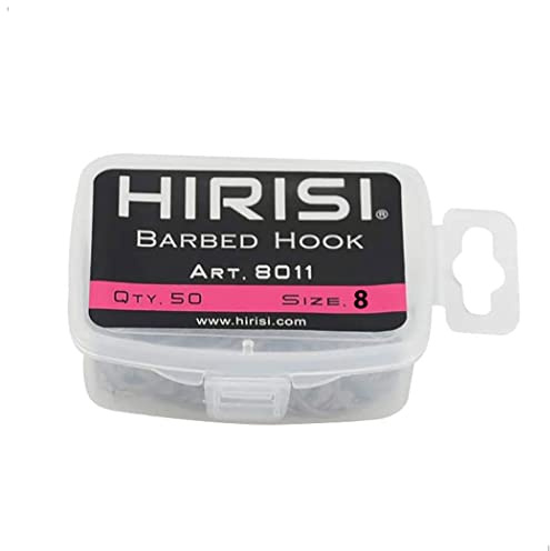 Hirisi,Ami da pesca con ardiglione, misura 8, ganci da pesca con occhiello, ganci da pesca per la pesca alla carpa, ganci per boilie per la pesca alla carpa, confezione da 1 (50 pezzi)
