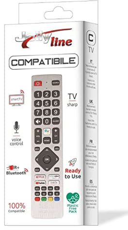Jolly Line Telecomando di ricambio per Smart TV compatibile Sharp - con simbologia come originale - Pronto all’uso - SHWRMC0133