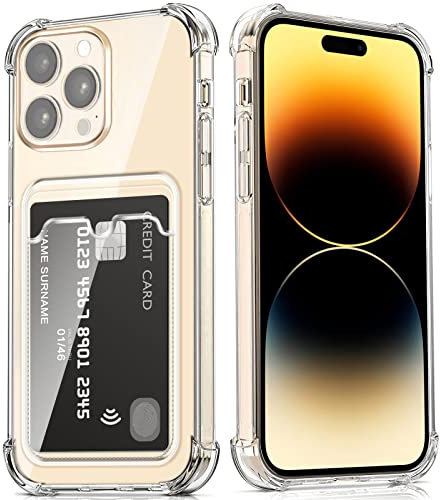 DEVASO Coque pour iPhone 14 Pro Max avec Porte Cartes, Souple TPU Silicone Transparente Protection de la Caméra Étui Portefeuille Lentille Anti-Rayures Carte Housse