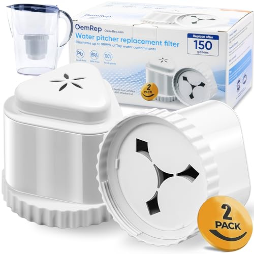 2Pack Replacement Filter for EPIC Water Filter Pitcher, Water Filter Pitcher Compatible with Aquagear Seychelle, BPA Free. Removes Fluoride, Chlorine, Lead, Odors
