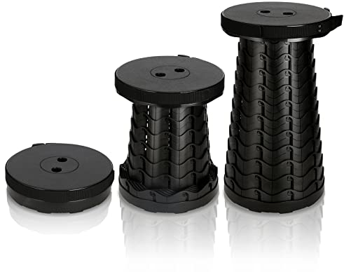 Sonnewelt Bärbar hopfällbar pall, lätt teleskoppall, höjdjusterbar vikbar pall, lastkapacitet 180 kg, 6–44 cm, lätt teleskoppall, utdragbar campingpall för camping, trädgård, fiske, vandring