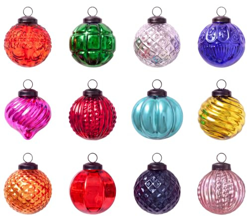 IndianShelf 12 Vintage Christmas Ornaments Multi Glass Christmas Balls Unique Large Ornaments for Christmas Tree, Halloween, New Year, Valentine Day, Holidays, Event & Wedding Party Decor- 2 Inch
