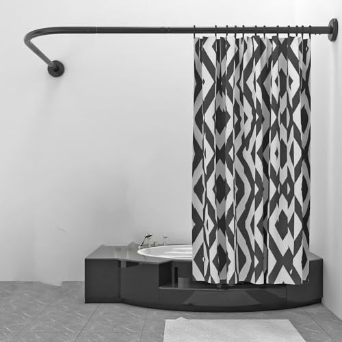 Barre Rideau Douche INOX Tringle Rideau Douche Extensible sans Percage Angle Baignoire PôLes De Rideau en Forme De L,pour Salle De Bain, Magasin De VêTements, (Size:B 70-95cm x 90-130cm,Color:Noir)