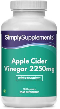 Apple Cider Vinegar 2250mg with Chromium Capsules | Supports Normal Macronutrient Metabolism & Blood Glucose Levels | Suitable for Vegans & Vegetarians | 180 Capsules = 2 Months’ Supply