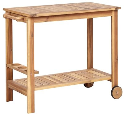 Beliani Chariot de Jardin Rustique en Bois d'Acacia sur roulettes 47 x 90 x 74 cm Bois Clair Sassari II
