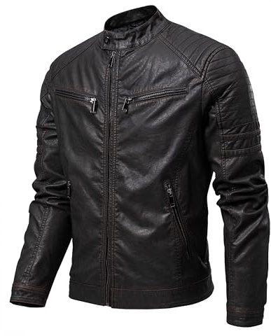 TONY BACKER Giubbotto da Uomo in pelle sintetica da moto Stile Vintage 5205 (IT, Testo, XXL, Regular, Regular, Caffè205)