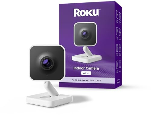 Roku Indoor Camera - Home Security - 1-Pack - Wired Security Camera & Pet Monitor with 1080p HD Color Night Vision, Works with Alexa & Google, Motion & Sound Detection, WDR & WiFi 6