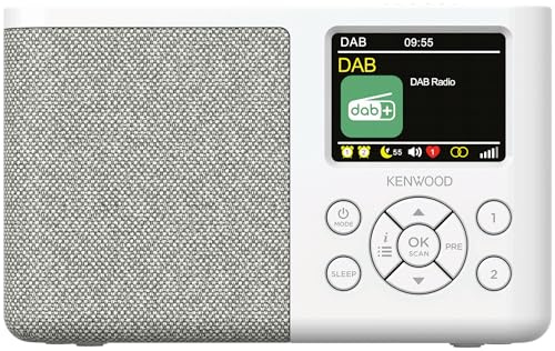 Kenwood CR-M33DAB-W - Radio portatile DAB+ con Bluetooth, batteria agli ioni di litio integrata e display a colori da 6,1 cm, porta di ricarica USB-C, uscita cuffie (stereo), bianco