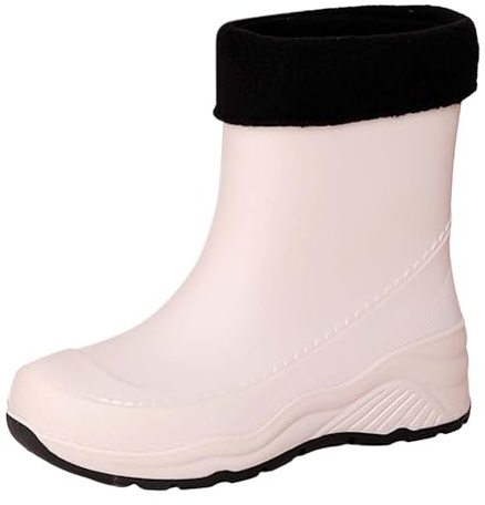 Generico Bottes en caoutchouc pour femme de pluie élégantes, bottes de pluie rembourrées pour femme avec polaire, bottines noires pour femme, plante, bottes antidérapantes, Chelsea, Blanc, 38 EU