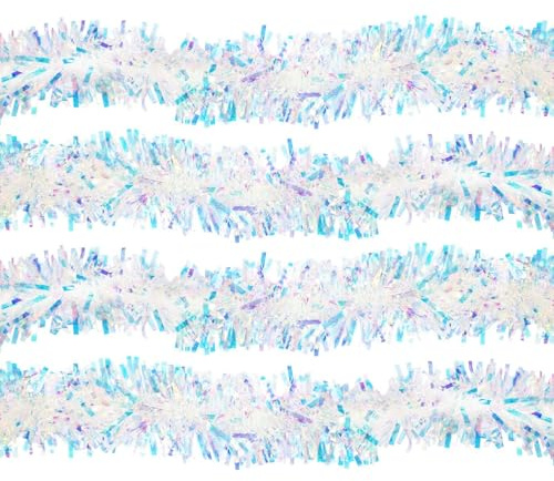 NEW-YIJUNSHUN Christmas Tinsel Garland Shiny Iridescent White Garland Twist Garland Christmas Snowflake Tinsel Garland for Christmas Party Indoor and Outdoor (8 metres)