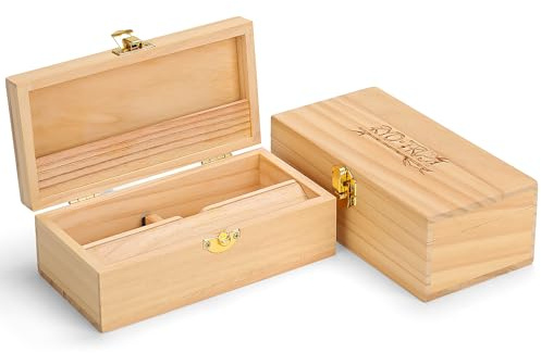 RYO TRUST Roll Box, Storage Stash Box with Rolling Paper Dispenser and V Block, Portable Pine Wood Smoking Accessories Organizer 6.6'' x 3.3 x 2.3''(Medium)