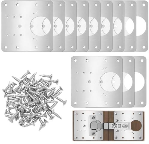 QWORK® 12 Pièces plaque reparation charniere, 9 x 9 cm plaque réparation charnière en inox avec vis, pour la réparation de portes et de meubles