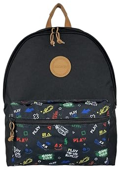 Senya EASYOU Ryggsäck 20 L - GRS-certifierat återvunnet tyg - justerbara remmar - 15 tum PC-fack - sidofickor och resväska, Svart och mönsterficka, M, Retro